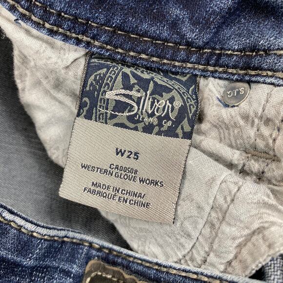 Silver Aiko Capri Jeans Kick Flare Denim Crop Dark Blue 5 Pocket Womens Sz 25 - Picture 10 of 11